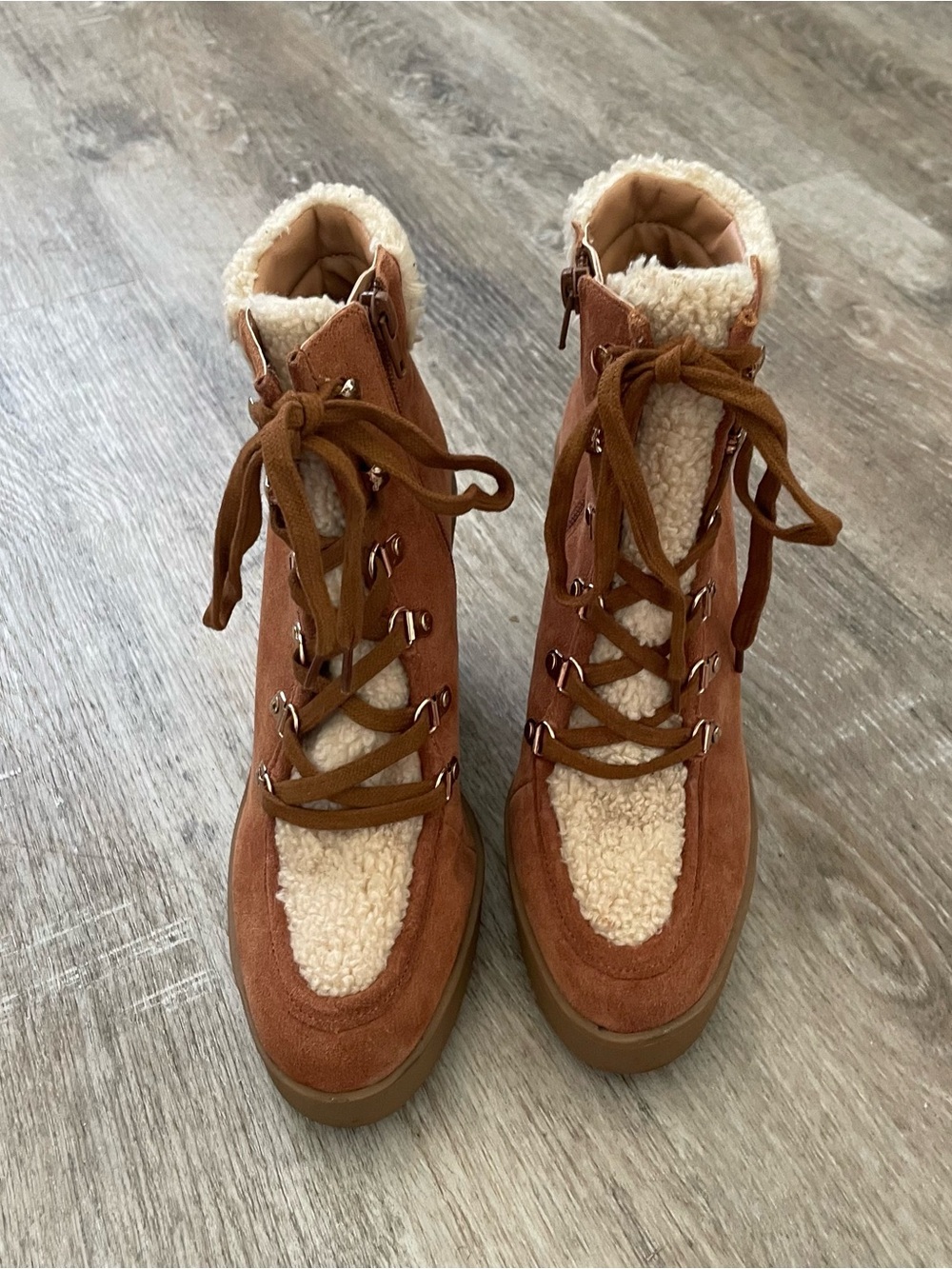 Jessica Simpson Rust Suede Wedge Boot with Cream Shearling - Picture 2 of 7